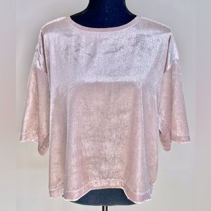 Xirena Sz S Bijoux Top Sparkle Velvet Oversized High Low Short Sleeve Pink Shiny